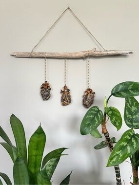 Handmade Driftwood and Amber Crystal Hanging
